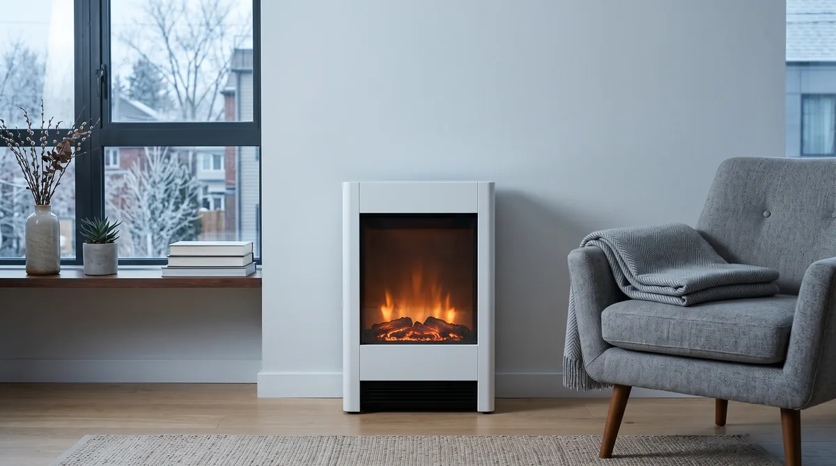 Electric fireplace heater in a living room