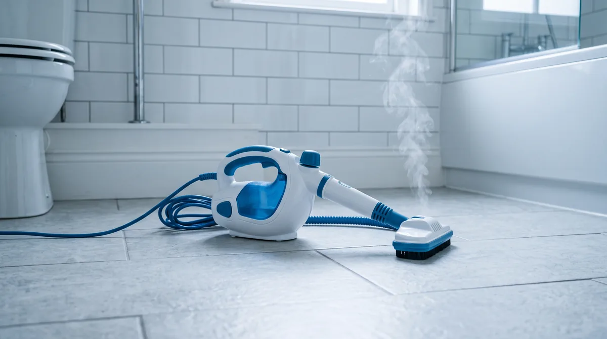 Steam cleaner on a tiled floor